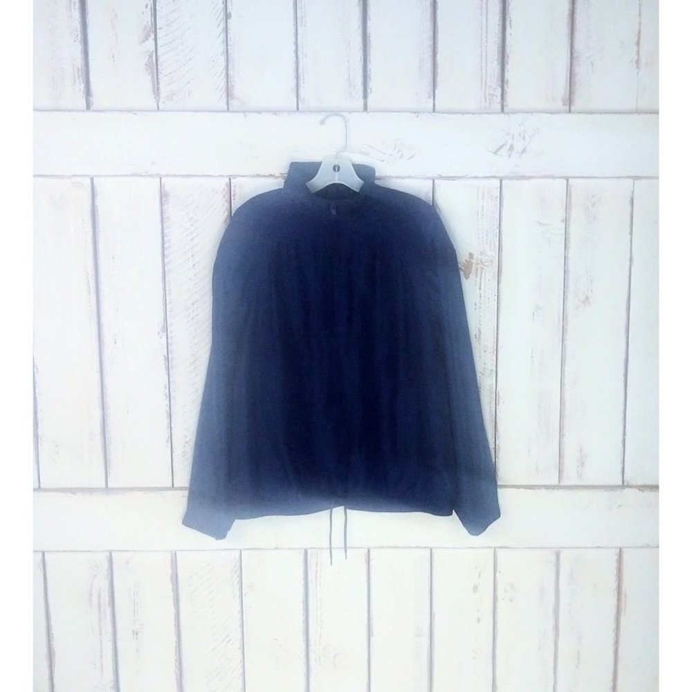 Vintage dark blue silk windbreaker jogging bomber pullover jacket